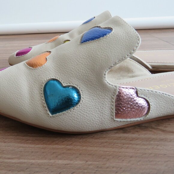 KURT GEIGER Otter Love White Rainbow Heart Flat Mules in Bone Leather Sz US 7 - Picture 6 of 13